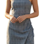 Lovers + Friends  Cobalt Blue and White Plaid Gathered Button Side Dress NWOT XXS Photo 0