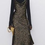 ZARA Animal Print Flowing Camisole Midi Slip Dress Green/Black Size S Photo 0