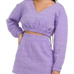 Emory park  Long Sleeve Quilted‎ Crop Top - Size M - Purple - NWT Photo 0