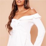 Pretty Little Thing NWT Bardot Knot Detail White Off The Shoulder Blazer Dress 10 Photo 6