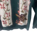 Shenanigans Vintage 90s Women's Size Medium Rose Floral Crochet Green Sweater Black Photo 4