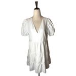ZARA  Dress‎ Women Small White Linen Blend Short Puff Sleeve Babydoll Preppy Photo 1