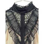 Bebe  Peplum Mesh Ruffled Sheer Sleeved Crystal Embellished Mini Dress Size 00 Photo 5