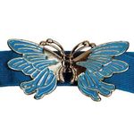 Vtg Blue Womenโs Stretch Belt Butterfly Front Buckle 1980s Retro Photo 0