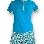 Liz Golf Polo Shirt Turquoise Blue Short Sleeve Zip Front Sport Top Size Large Photo 2
