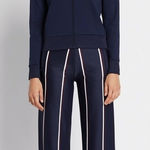 Tory Burch Sport Mini Double Stripe Wide Leg Trousers Pants Navy Small Blue Luxe Photo 0