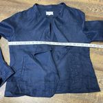 Lou & grey 100% Linen Open Front Jacket Blazer Navy Blue Drape Womens Medium Top Photo 3