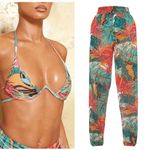 Pretty Little Thing NWT Orange Big Leaf Wide Leg Beach Trousers and Cleavage Wire Photo 1