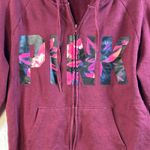 PINK - Victoria's Secret  Burgundy Floral Logo Zip Up Hoodie Sweatshirt Size S Photo 1