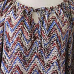Parker Blue Brown & Tan Chevron 100% Silk Long Sleeve Peasant Blouse Size Small Photo 2