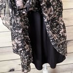 Taylor Black & Ivory Floral Mock Neck Smocked Chiffon Swing Dress Photo 6