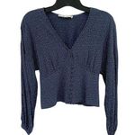 Abercrombie & Fitch Woven Navy & White Long Sleeve Cropped Top Sz XS Photo 0