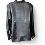 Alfred Dunner Vintage  Gunmetal Gray Metallic Satin Button Up Blouse Photo 3