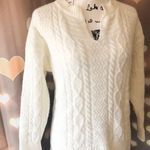 Cable knit sweater white vneck womens long sleeve sweater top Size XS Photo 4