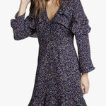 Jack by BB Dakota Navy Floral Ruffle Long Sleeve Dress (Navy Blue) - 10 Photo 0