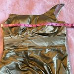 NWOT green one shoulder satin prom dress size 6 lace up back flared skirt slit Photo 8