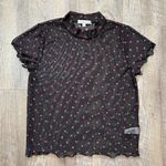 Moa Moa Y2k Vintage  Black Mesh Sheer Heart Patterned Baby Tee Womens Size Medium Photo 0