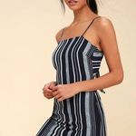 Lulus Stripe Right Navy Blue and White Striped Tie-Back Mini Dress Photo 0