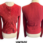 JOHN PAUL RICHARD Uniform Collection Women’s Small Leather & Knit Cardigan Sweat Red Photo 0