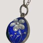 Russian Enamel Egg Vintage 925 Sterling Silver Pendant Necklace 12K Gold Filled Blue Photo 0