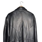 Echtes Leder Black Leather Jacket Size XL Knee Length Cinched Waist Vintage Flaw Photo 10