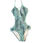 Lascana One Piece Swimsuit Paisley Floral Cutout Sides Halter Plunge Beach Swim Blue Size 2 Photo 1