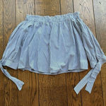 American Eagle OUTFITTERS Sz M Blue Pin Striped Top 3/4 Tie Sleeves Excellent Photo 0