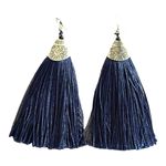 Long Funky Tassel Chandelier Silver Dangle Party Earrings Navy Fringe Fish hook Blue Photo 0