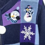 Victoria Jones Snowman Christmas Sweater Women's S Zip Up Embroidered Snowflakes Blue Photo 1