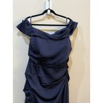 La Femme New  Off the Shoulder Satin Trumpet Gown In Navy‎ Size 18 Photo 4
