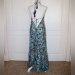 Raga  Akira Tie Strap Maxi Dress Size XS Teal Brown Gold Photo 3