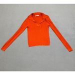 ZARA  Womens Knit Top S Orange Ribbed Long Sleeve Collared Pullover Sweater Cute Photo 4