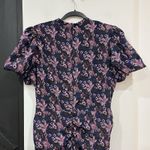 Melrose & Market Floral Ruched Puff Sleeve Dress High Neck Large Purple Photo 6