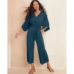 Garnet Hill NWT Kimono Sleeve Jumpsuit Stretch Wide Leg Cropped Teal size XS Photo 2