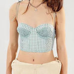 Urban Outfitters  Sweet On You Green and White Gingham Bustier Top Medium Photo 0