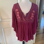 Japna  Flowy Top Hippie Boho Shirt Maroon Embroidered Womens M Batwing Dohlman Photo 1