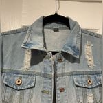 NWT New Collection Size M Light Wash Cotton Stretch Distressed Denim Jean Jacket Blue Size M Photo 1