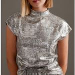 Anthropologie  Pilcro Cap-Sleeve Mock-Neck Silver Metallic Top XS Photo 1