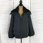 Vera Wang Simply Vera Puffer Jacket Faux Fur Collar Hood Black Medium Balloon Sleeve Photo 1