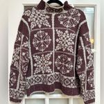 Woolrich Vintage Eggplant & Cream Snowflake Mockneck Knit Sweater Size Large L Photo 13
