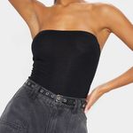 Pretty Little Thing  Basic Black Cotton Blend Bandeau Bodysuit Photo 0