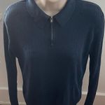 Via Seta Silk Blend Navy Blue Ribbed Collared 1/4 Zip Sweater, size M Photo 0