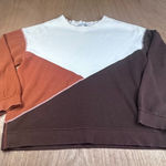She + Sky Women’s M Colorblock Sweatshirt Brown Rust Cream Pullover Size M Photo 0
