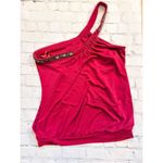 BCBGMAXAZRIA Women's Beaded Detail One Shoulder Going Out Top Dark Pink Small Photo 9