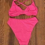 ANDIE Bikini Set Valencia Top 90s High Waisted Bottom Neon Pink size Medium NWT Photo 2
