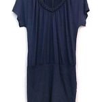Anthropologie ELLA MOSS Odela Braid V-Neck Dress Navy Blue Blouson Mini Dress S Photo 1