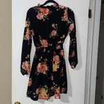 Rue 21  Black Peach Pink Green Floral Long Sleeved Elastic Waist Dress Size M‎ Photo 1