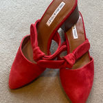 Chelsea and Violet  Molly Leather Suede Bow Knotted Mules Holiday 6.5 Postbox Red Photo 0