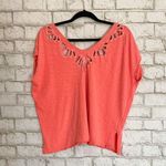 Free People Eyelet Lace V Neck Slouchy Orange Short Sleeve Tshirt Top Size Small Photo 5