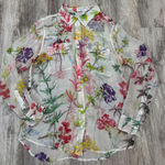 Equipment Femme Sheer Floral Silk Button Up Shirt Size Medium White Photo 0